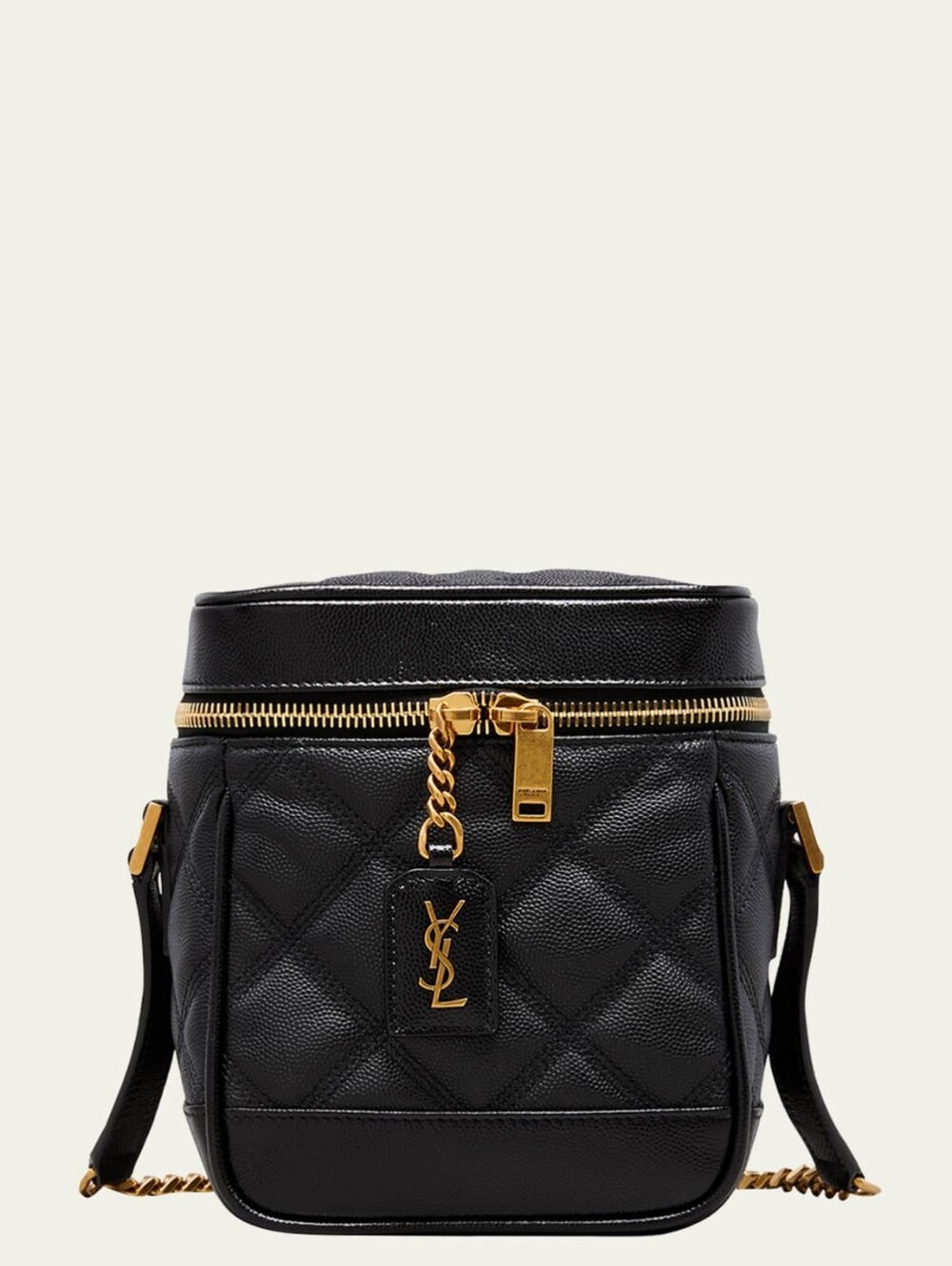 Like NEW! SAINT LAURENT YSL Black Quilted Grain De Poudre Leather 80s Vanity Bag